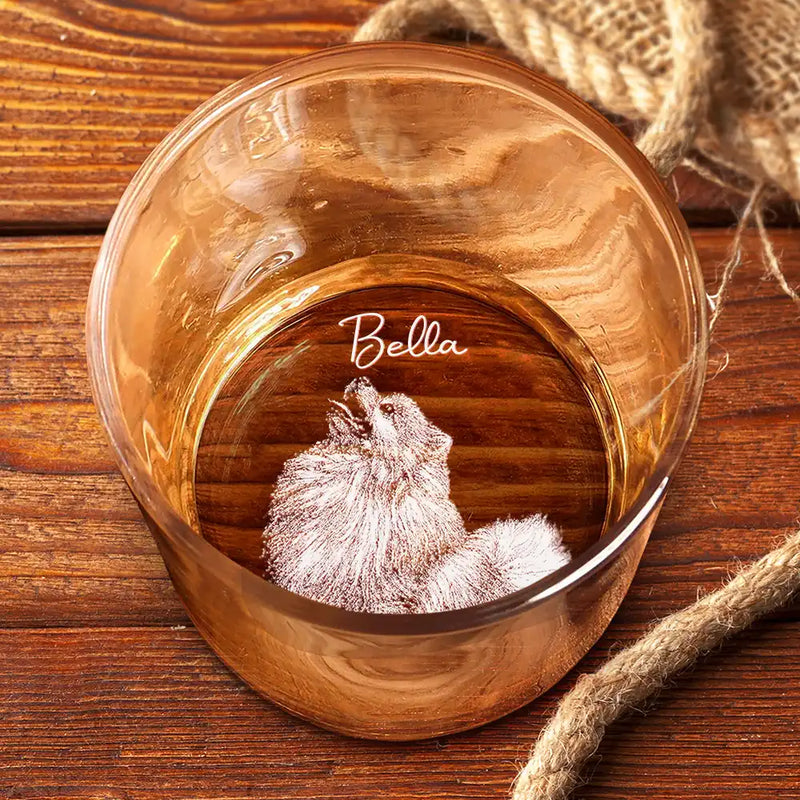 Pet Lovers,Pet Mom,Pet Dad,Dog Lovers,Dog Mom,Dog Dad,Cat Lovers,Cat Mom,Cat Dad,Happy - Custom Photo Pencil Sketch Pet Portrait - Personalized Whiskey Glass