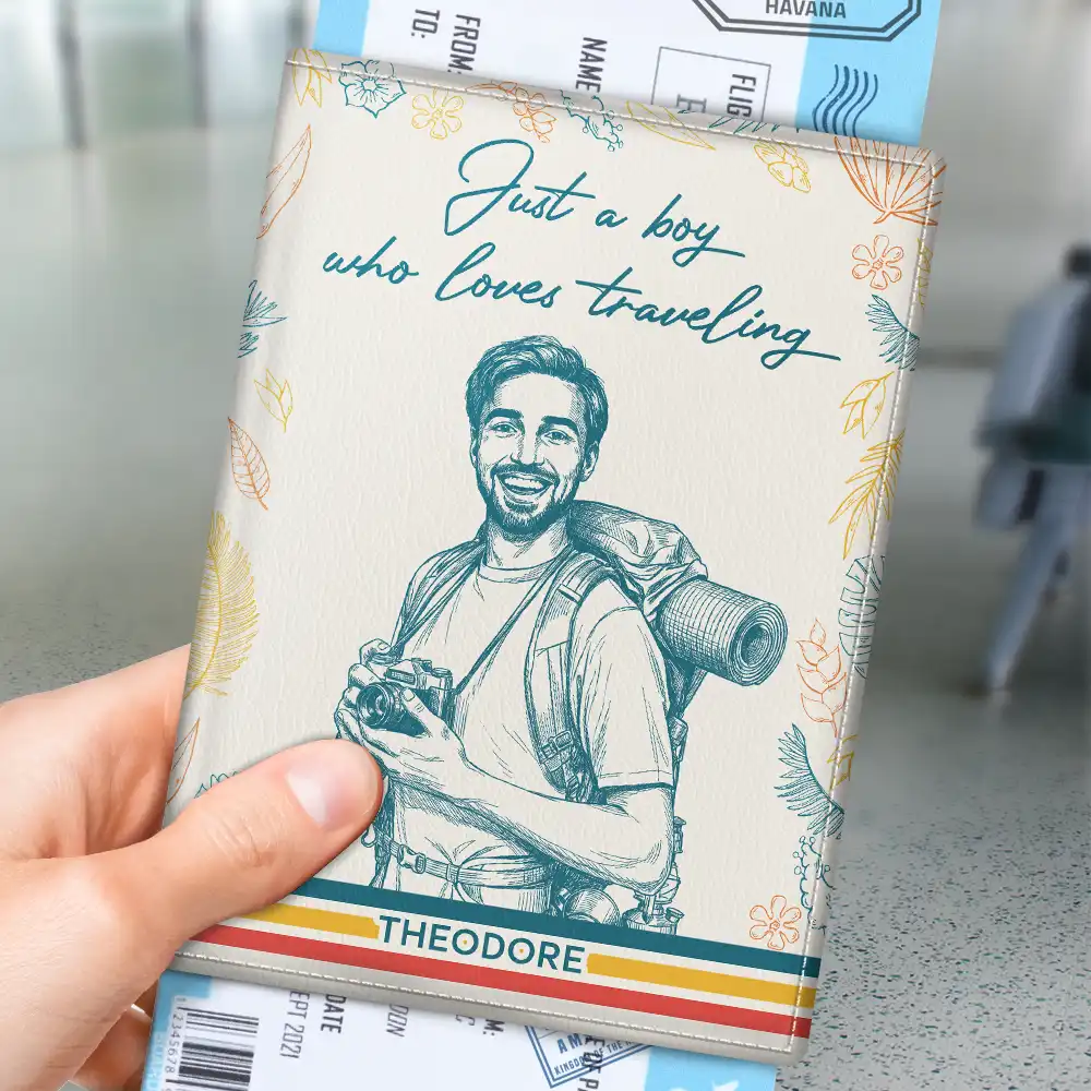 Custom Photo, Art Design, Summer, Travel, Gift For Yourself, Playful, Photo - Pencil Sketch - Remove BG - Custom Photo Pencil Sketch Retro Style A Girl Who Loves Traveling - Personalized Passport Cover, Passport Holder