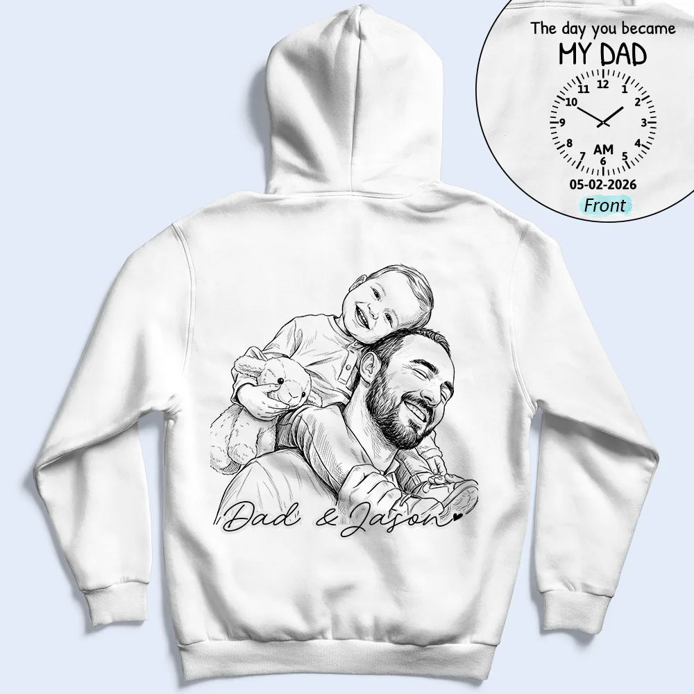 Gift For Father,New Dad,New baby,Custom Photo,Photo - Pencil Sketch,Time-to-Clock,Adorable - Custom Photo Pencil Sketch The Moment You Became My Dad - Personalized T Shirt