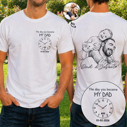 Custom Photo Pencil Sketch The Moment You Became My Dad - Personalized T Shirt