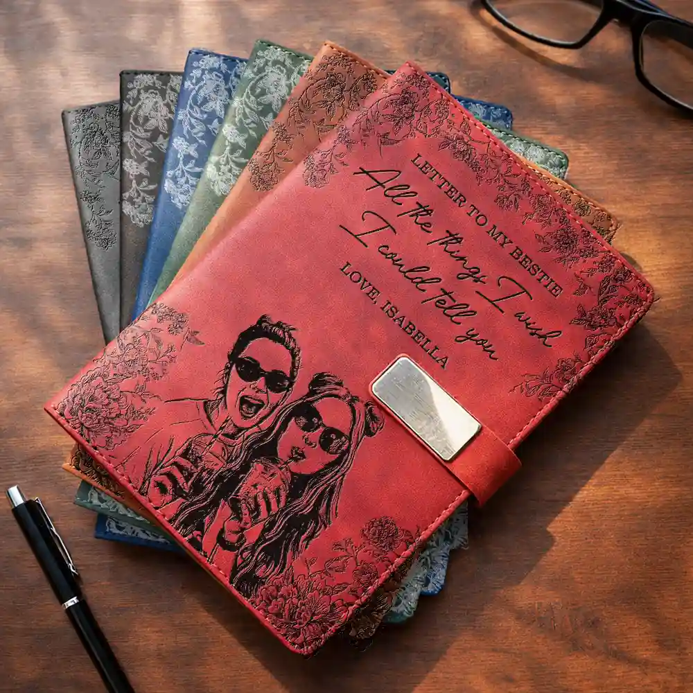 Gift For Yourself, Gift For Women, Gift For Men, Sad - Custom Photo Pencil Sketch Things I Wish I Could Tell You - Personalized Leather Notebook Set