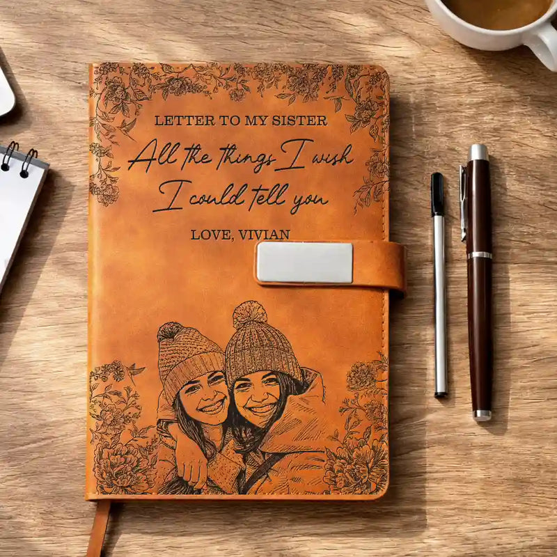 Gift For Yourself, Gift For Women, Gift For Men, Sad - Custom Photo Pencil Sketch Things I Wish I Could Tell You - Personalized Leather Notebook Set