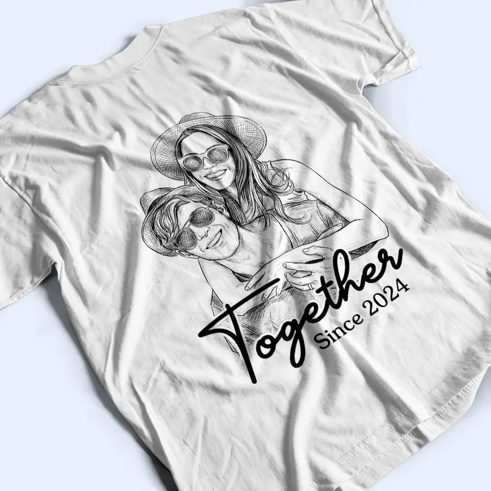 Custom Photo,Art Design,Gift For Couples,Romantic,Photo - Pencil Sketch - Remove BG - Custom Photo Pencil Sketch Together Since Couple - Personalized T Shirt