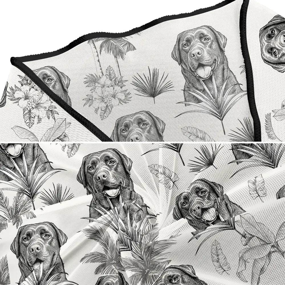Custom Photo, Art Design, Summer, Pet Mom, Pet Lovers, Gift For Mother, Playful, Photo - Ink Drawing - Custom Photo Ink Drawing Toile De Jouy With Tropical Pattern - Personalized Short Sarong Swimwear Cover Ups