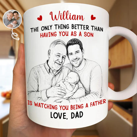 Custom Photo Pencil Sketch Watching You Being A Mom - Personalized Mug