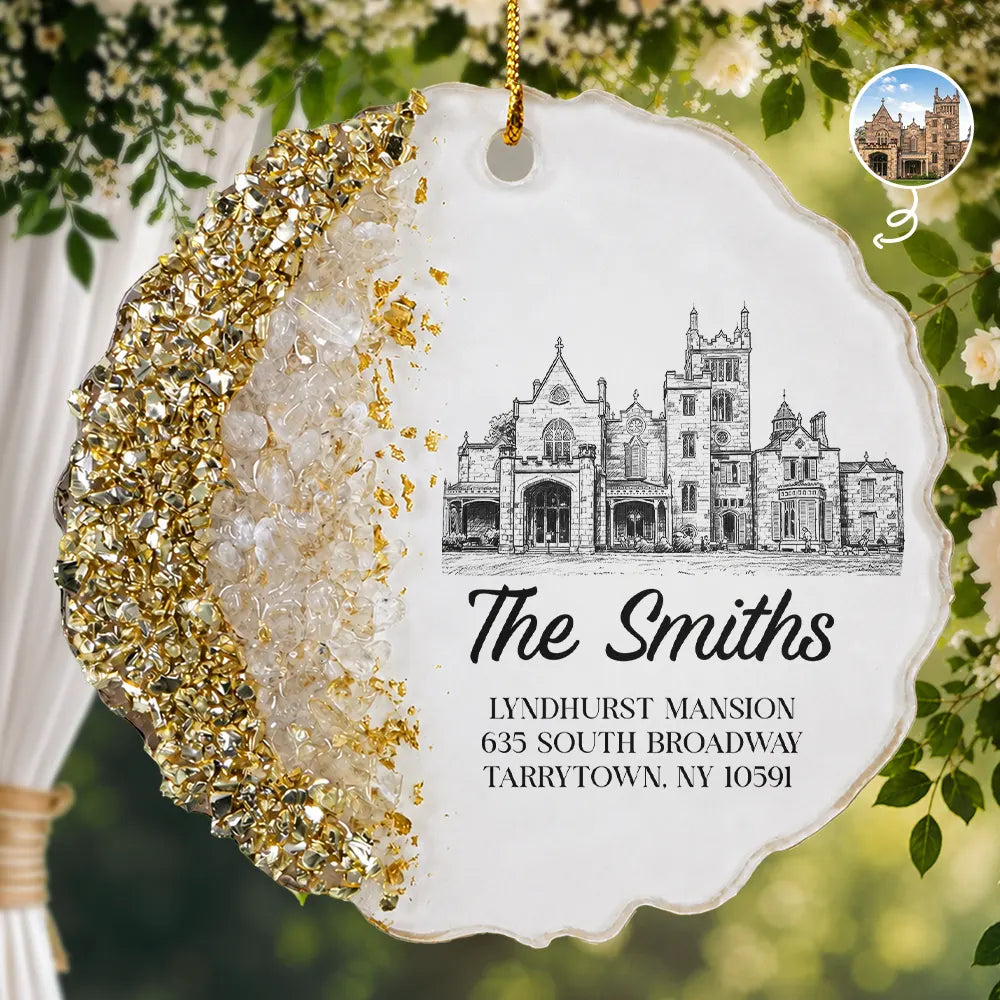 Custom Photo Pencil Sketch Wedding Venue - Personalized Resin Ornament