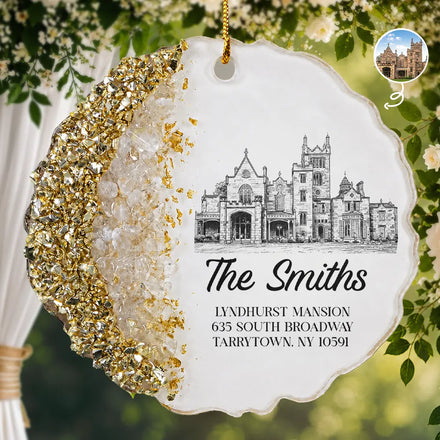 Custom Photo Pencil Sketch Wedding Venue - Personalized Resin Ornament