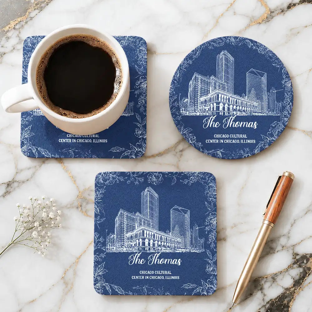 Art Design, Custom Photo, Romantic, Gift For Couples, Wedding, Photo - Pencil Sketch - Remove BG (For Landscape) - Custom Photo Pencil Sketch Wedding Venue Illustration - Personalized Cork Coaster