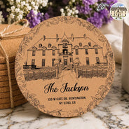 Art Design, Custom Photo, Romantic, Gift For Couples, Wedding, Photo - Pencil Sketch - Remove BG (For Landscape) - Custom Photo Pencil Sketch Wedding Venue Illustration - Personalized Cork Coaster