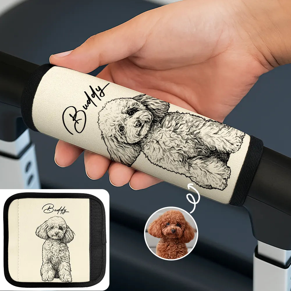 Custom Photo Pencil Sketch Woman Man Dog Cat Funny Portrait - Personalized Luggage Handle Wrap