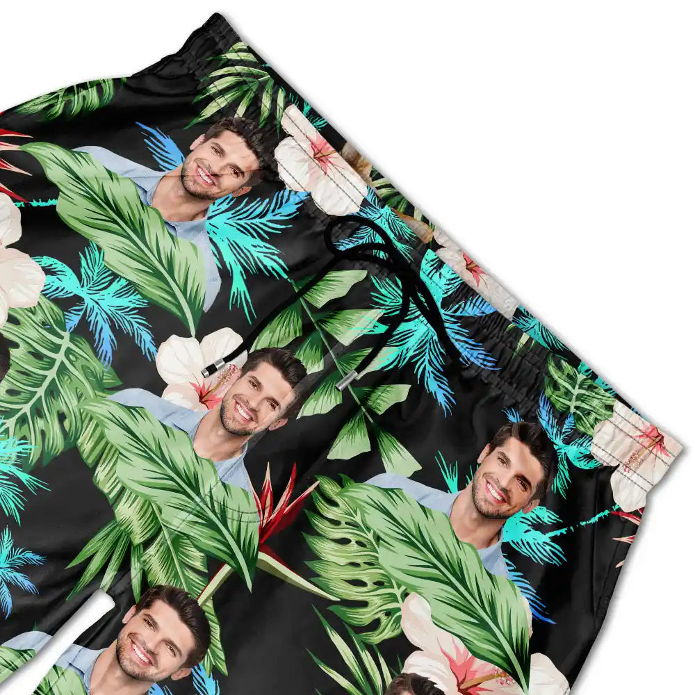 Summer, Custom Photo, Funny, Gift For Men, Gift For Yourself - Custom Photo People And Pet Faces Couple Dog Cat - Personalized Unisex Beach Shorts