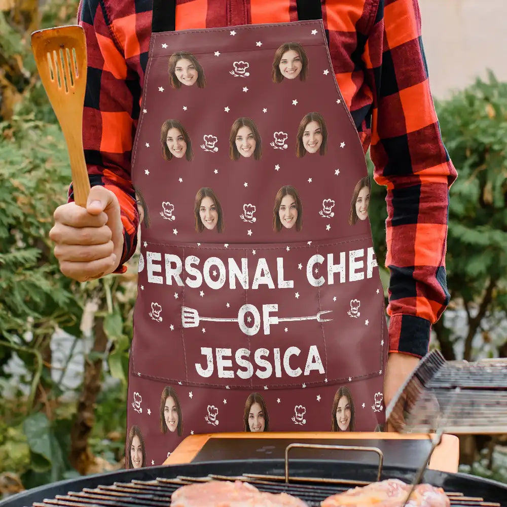 Gift For Husband,Gift For Boyfriend,Gift For Yourself,Gift For Men,Gift For Father,Cooking,Happy,Non-Eng,Photo,Playful - Custom Photo Personal Chef Of Wife And Kids - Personalized Apron