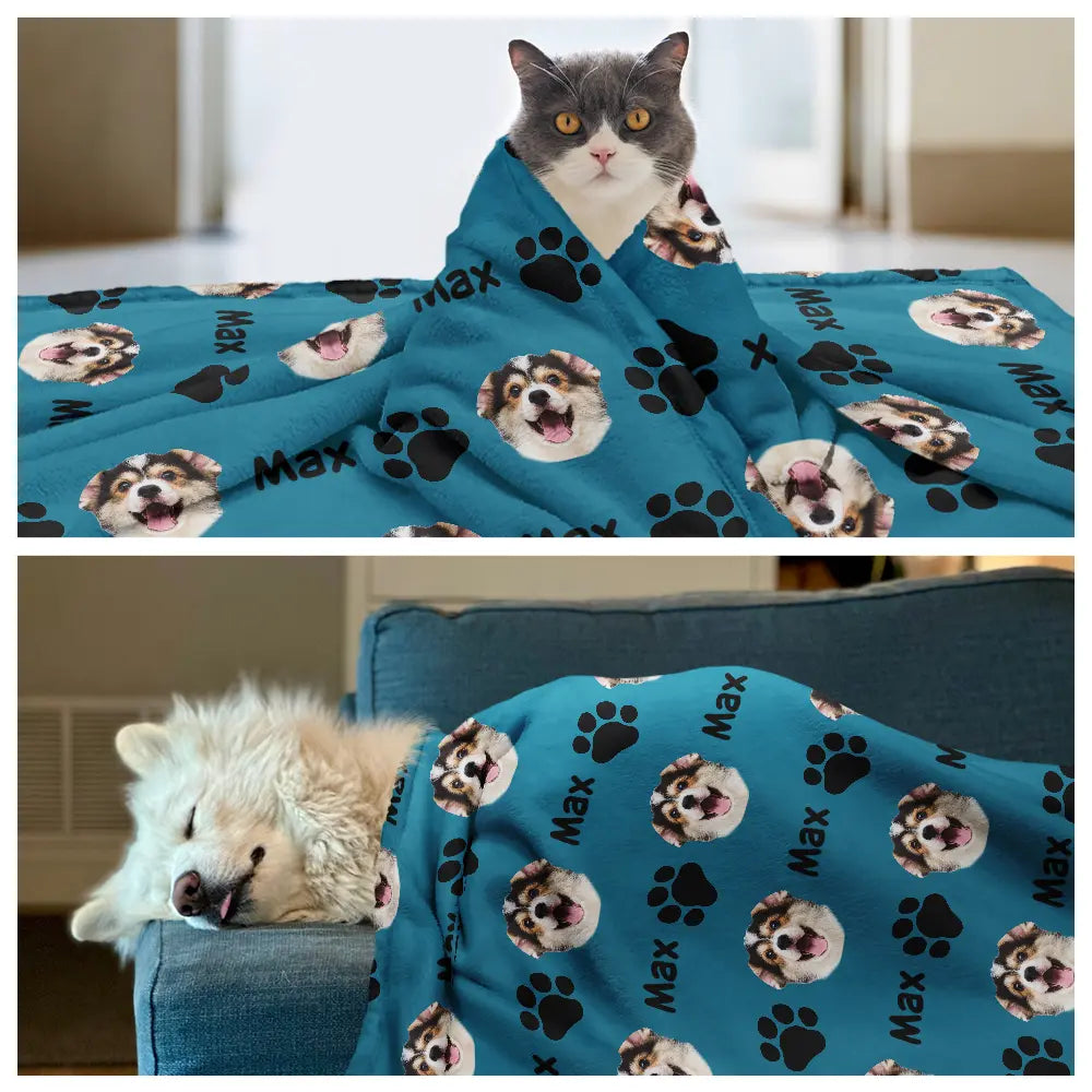 Custom Photo,Pet Lovers,Happy - Custom Photo Pet Dog Cat Face - Personalized Pet Blanket