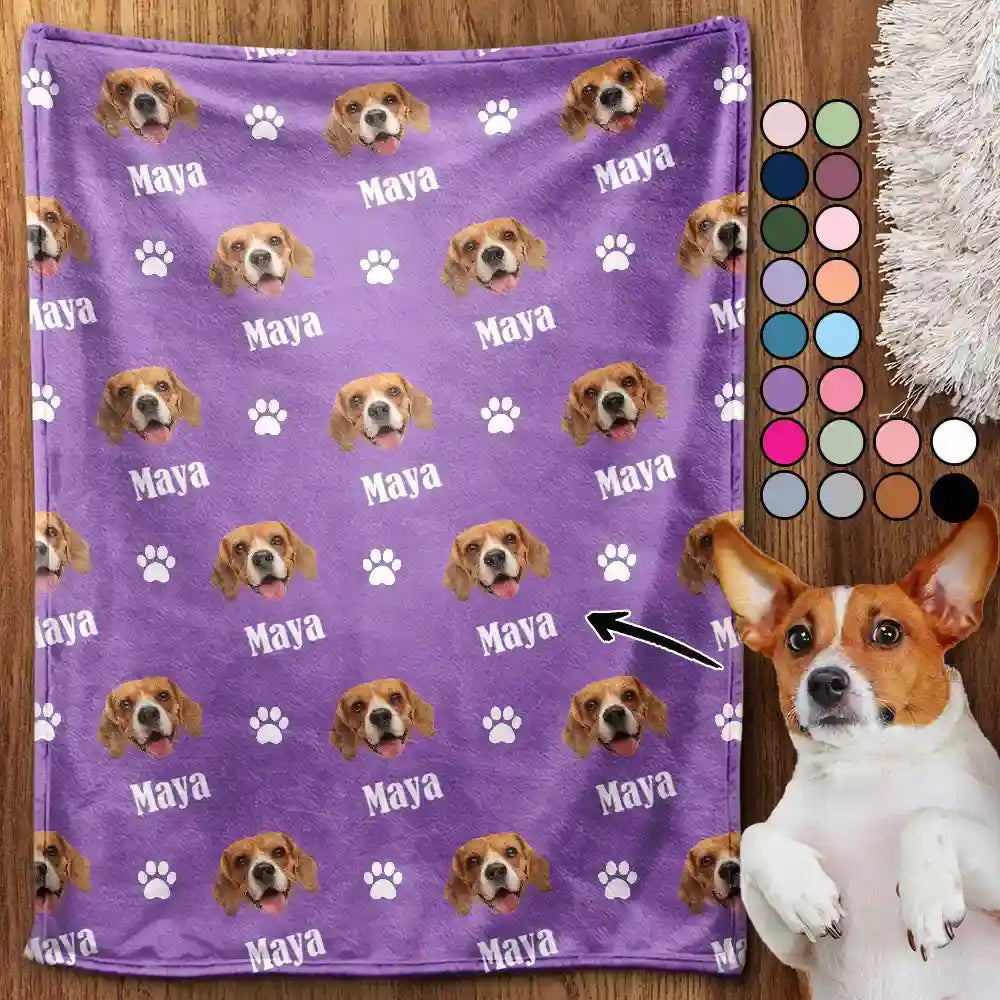 Custom Photo, Pet Lovers, Happy - Custom Photo Pet Dog Cat Face Sidelong - Personalized Pet Blanket