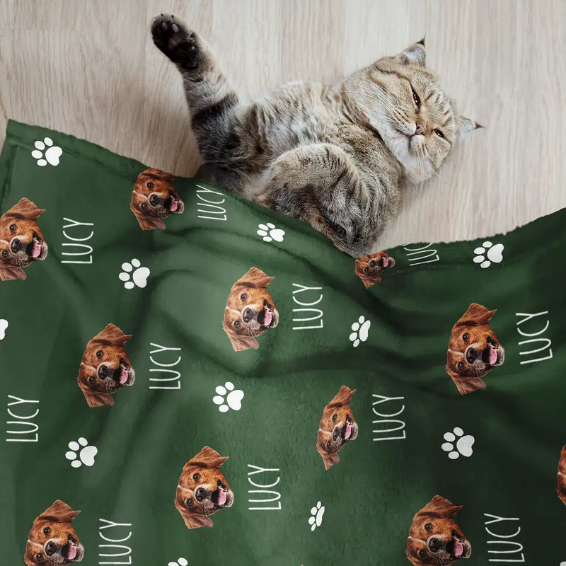Custom Photo, Pet Lovers, Happy - Custom Photo Pet Dog Cat Face Sidelong - Personalized Pet Blanket