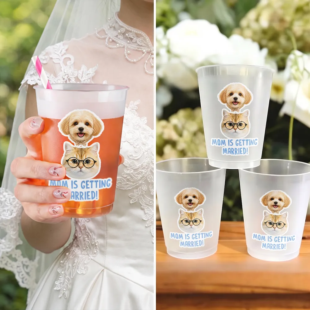 Dog Mom,Playful,Bachelorette,Custom Photo,Gift For Mother,Pet Lovers,Cut-Face Photo - Custom Photo Pet Face Bachelorette Party - Personalized Frosted Cups