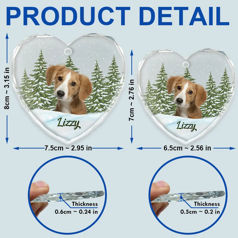 Pet, Cat, Dog - Custom Photo Pet Face Dog Cat Memorial - Personalized Heart Shaped Glass Ornament