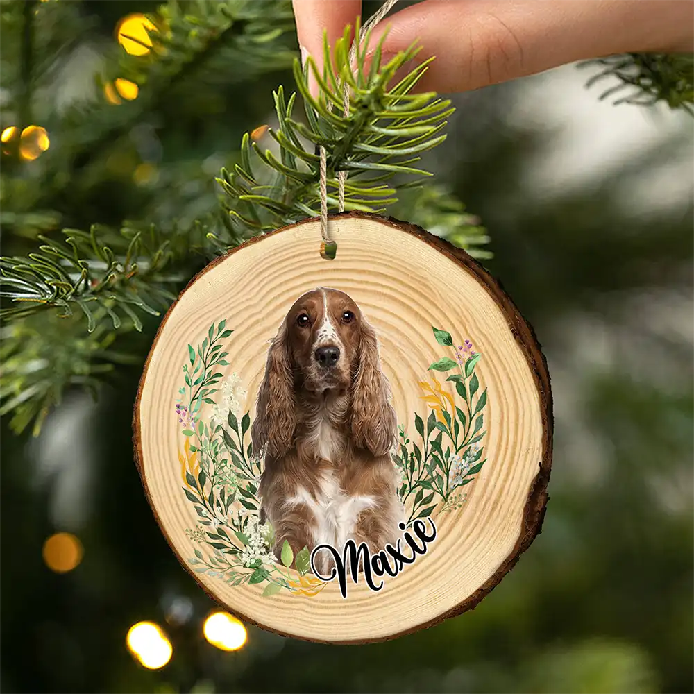 Christmas, Happy, Pet Lovers, Custom Photo - Custom Photo Pet Face Dog Face Cat Face - Personalized Wood Slice Ornament