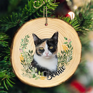 Christmas, Happy, Pet Lovers, Custom Photo - Custom Photo Pet Face Dog Face Cat Face - Personalized Wood Slice Ornament