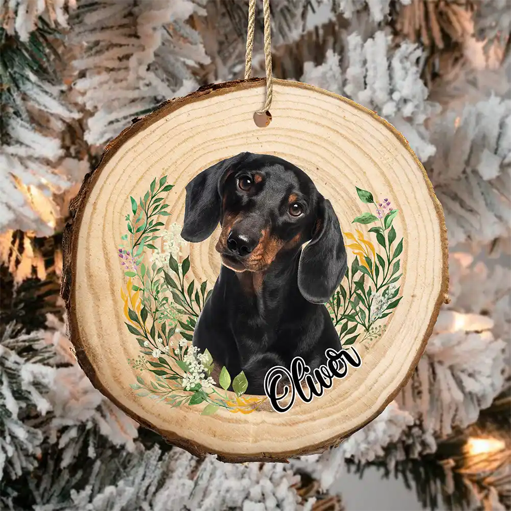 Christmas, Happy, Pet Lovers, Custom Photo - Custom Photo Pet Face Dog Face Cat Face - Personalized Wood Slice Ornament