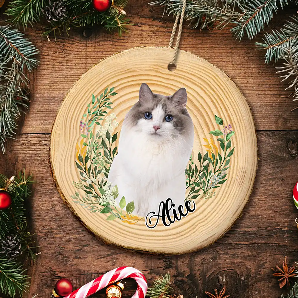 Christmas, Happy, Pet Lovers, Custom Photo - Custom Photo Pet Face Dog Face Cat Face - Personalized Wood Slice Ornament