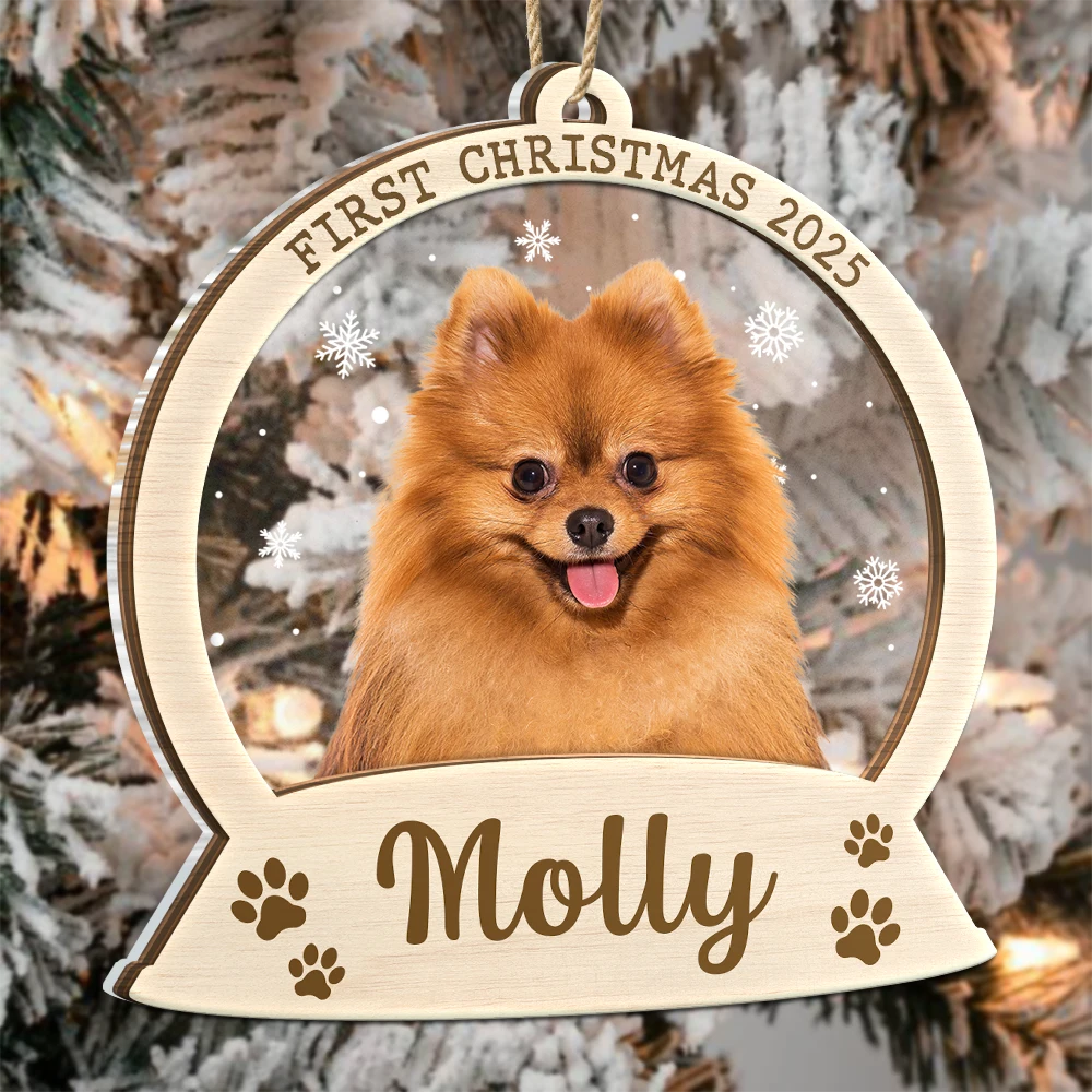 Custom Photo,Pet Lovers,Cat Lovers,Dog Lovers,Christmas - Custom Photo Pet Face First Christmas - Personalized 2-Layered Mix Ornament