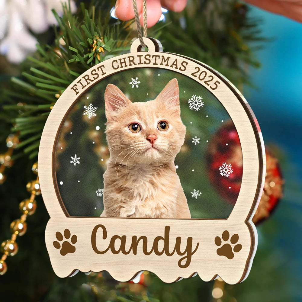 Custom Photo,Pet Lovers,Cat Lovers,Dog Lovers,Christmas - Custom Photo Pet Face First Christmas - Personalized 2-Layered Mix Ornament