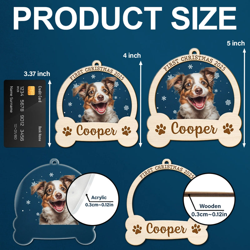 Custom Photo,Pet Lovers,Cat Lovers,Dog Lovers,Christmas - Custom Photo Pet Face First Christmas - Personalized 2-Layered Mix Ornament