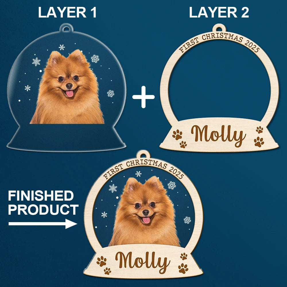 Custom Photo,Pet Lovers,Cat Lovers,Dog Lovers,Christmas - Custom Photo Pet Face First Christmas - Personalized 2-Layered Mix Ornament