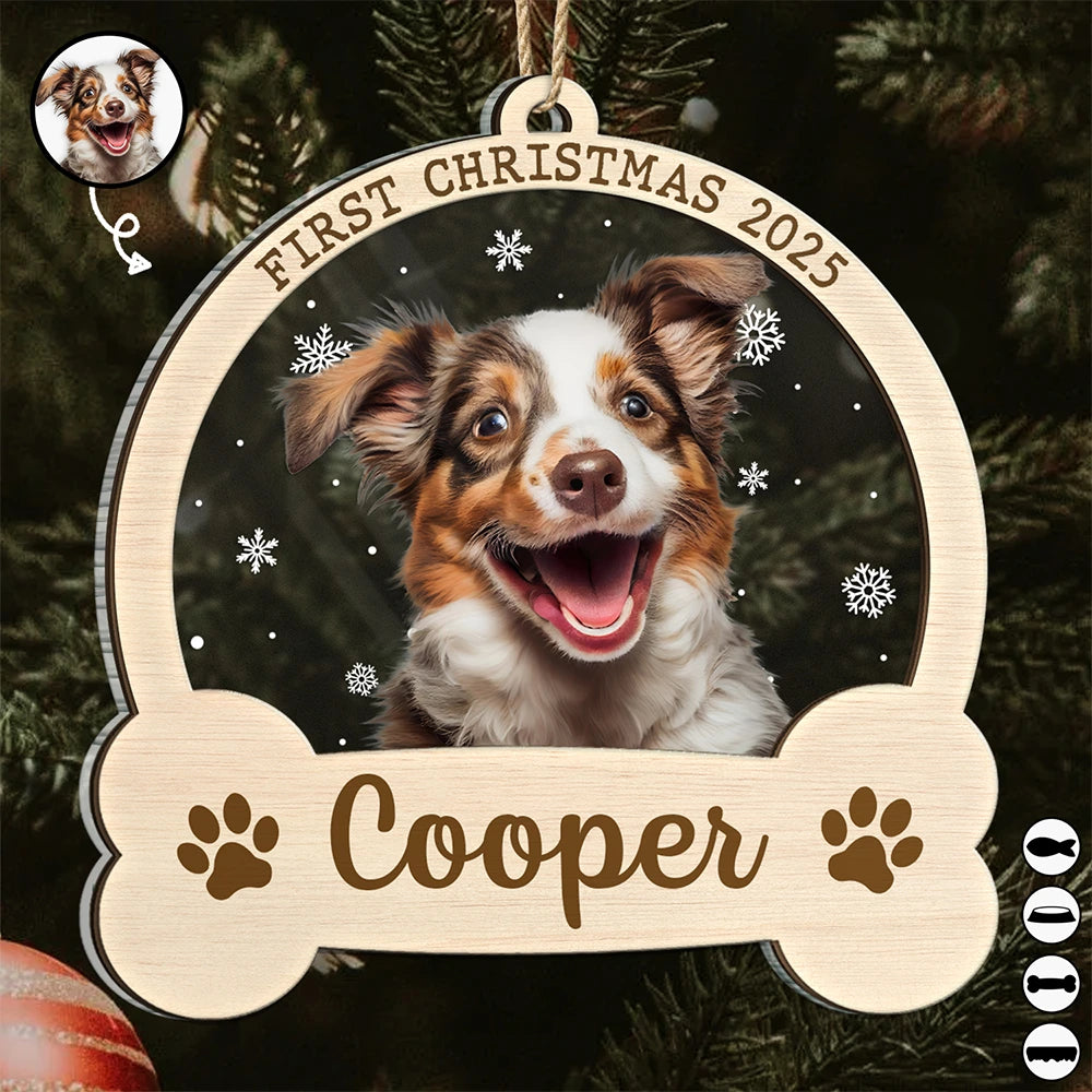 Custom Photo Pet Face First Christmas - Personalized 2-Layered Mix Ornament