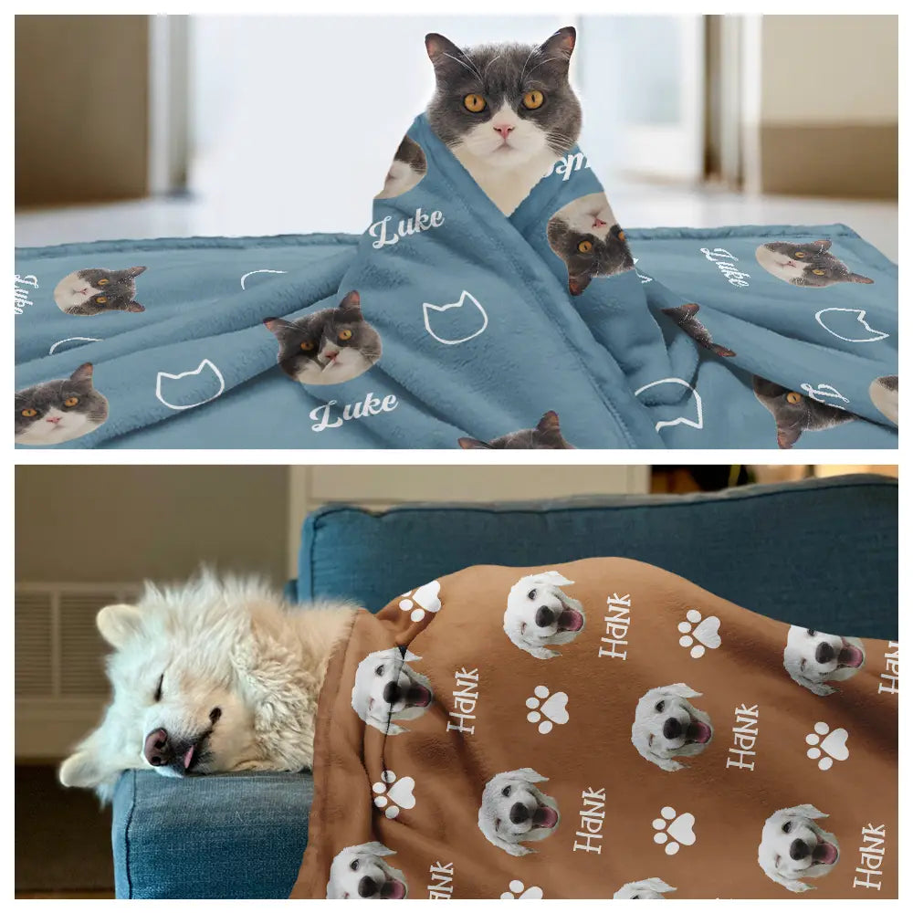 Custom Photo,Pet Lovers - Custom Photo Pet Face Frontside - Personalized Pet Blanket