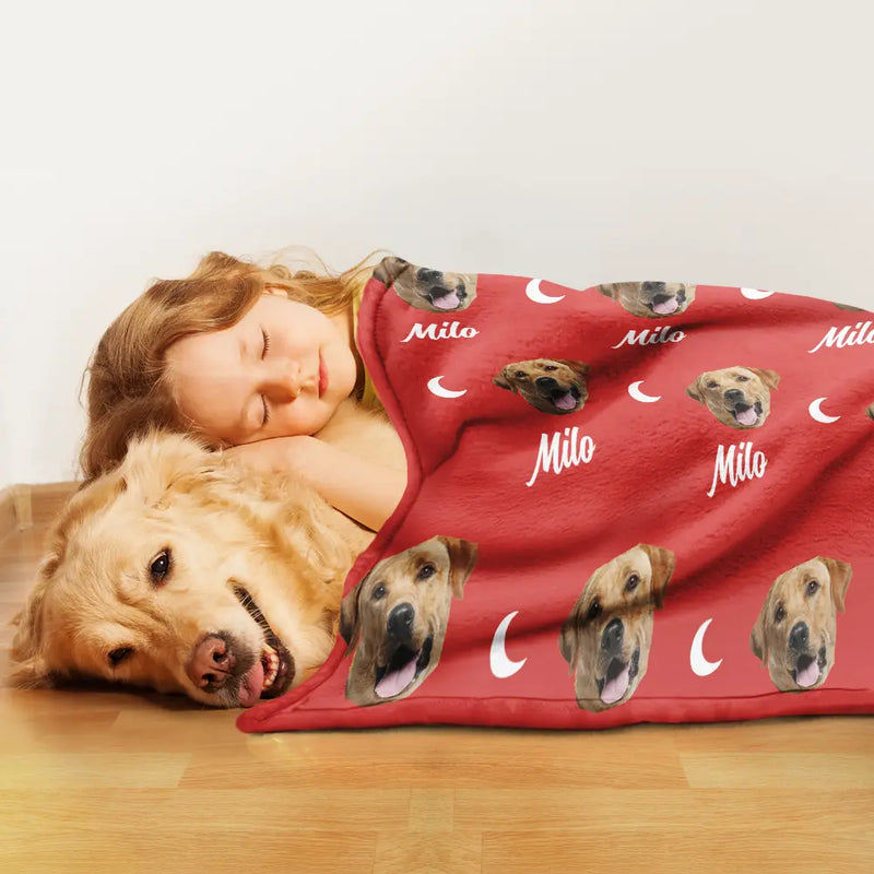 Custom Photo, Pet Lovers, Happy - Custom Photo Pet Face Sidelong - Personalized Pet Blanket