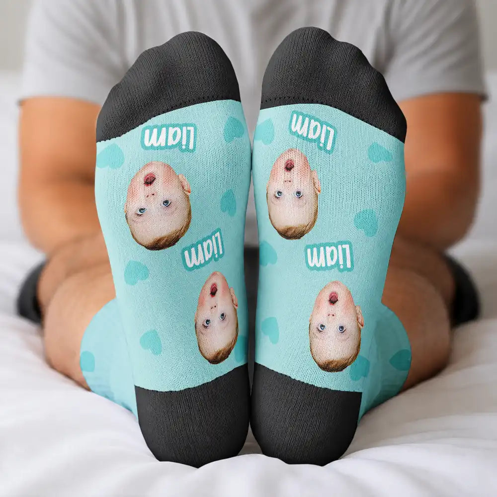 Adorable,Custom Photo,Pet Lovers,Cut-Face Photo,Icon - Custom Photo Pet Kid Face Pattern Funny - Personalized Crew Socks