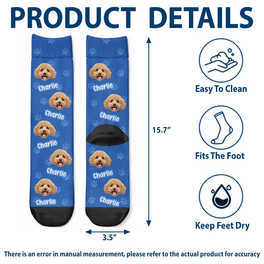Adorable,Custom Photo,Pet Lovers,Cut-Face Photo,Icon - Custom Photo Pet Kid Face Pattern Funny - Personalized Crew Socks