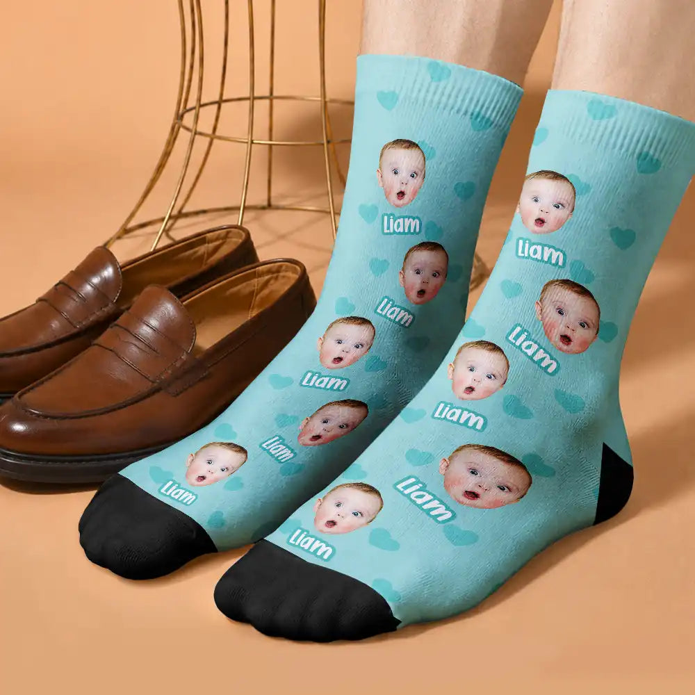 Adorable,Custom Photo,Pet Lovers,Cut-Face Photo,Icon - Custom Photo Pet Kid Face Pattern Funny - Personalized Crew Socks