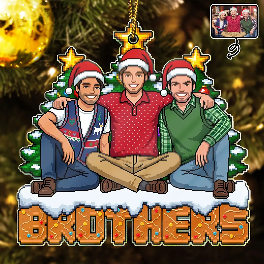 Art Design,Sentimental,Christmas,Gift For Sibling,Photo - Pixel Art - Custom Photo Pixel Art Christmas Pixel Siblings Brothers Sisters - Personalized Custom Shaped Acrylic Ornament