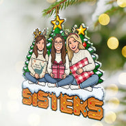 Art Design,Sentimental,Christmas,Gift For Sibling,Photo - Pixel Art - Custom Photo Pixel Art Christmas Pixel Siblings Brothers Sisters - Personalized Custom Shaped Acrylic Ornament