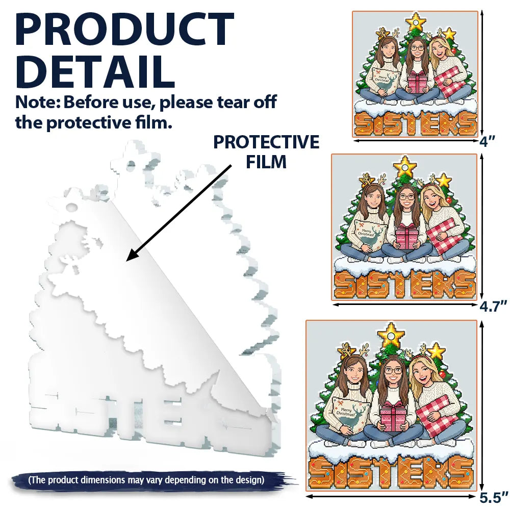 Art Design,Sentimental,Christmas,Gift For Sibling,Photo - Pixel Art - Custom Photo Pixel Art Christmas Pixel Siblings Brothers Sisters - Personalized Custom Shaped Acrylic Ornament