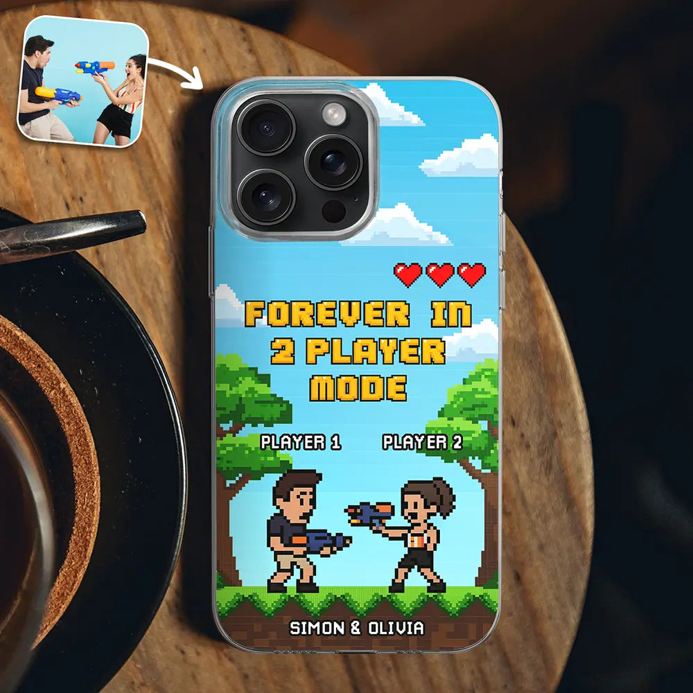 Gift For Couples,Gift For Husband,Gift For Wife,Gift For Boyfriend,Gift For Girlfriend,LGBT,Gaming,Happy - Custom Photo Pixel Art Standee 2 Player Mode - Personalized Clear Phone Case