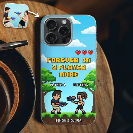 Custom Photo Pixel Art Standee 2 Player Mode - Personalized Clear Phone Case