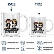 Gift For Couples,Gift For Husband,Gift For Wife,Gift For Boyfriend,Gift For Girlfriend,Love,LGBT - Custom Photo Pixel Art Standee Started With A Message - Personalized Mug
