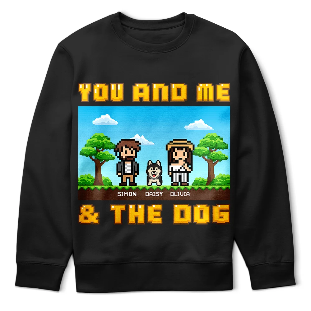 Gift For Couples,Gift For Husband,Gift For Wife,Gift For Boyfriend,Gift For Girlfriend,Pet Lovers,Pet Couple,Dog Lovers,Dog Couple,Cat Lovers,Cat Couple,Love - Custom Photo Pixel Art Standee You Me And The Dog Cat - Personalized T Shirt