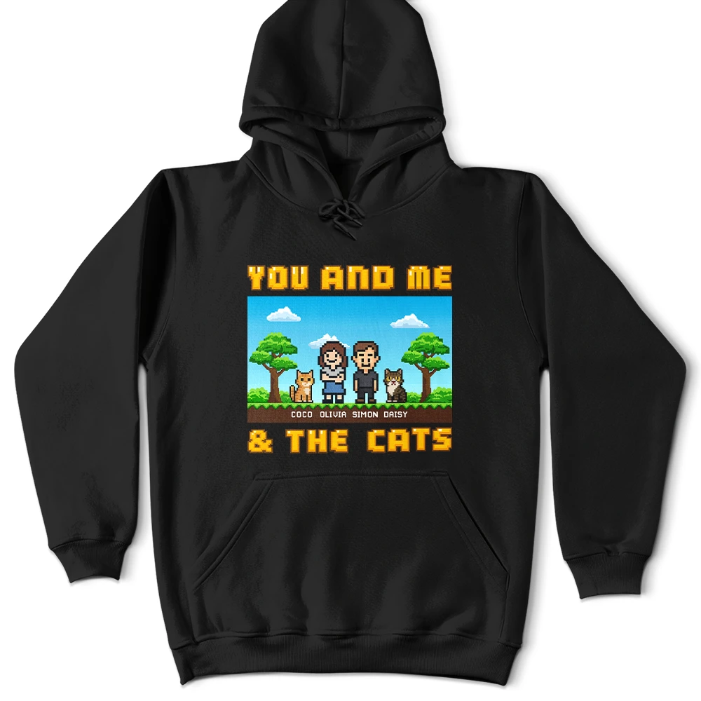 Gift For Couples,Gift For Husband,Gift For Wife,Gift For Boyfriend,Gift For Girlfriend,Pet Lovers,Pet Couple,Dog Lovers,Dog Couple,Cat Lovers,Cat Couple,Love - Custom Photo Pixel Art Standee You Me And The Dog Cat - Personalized T Shirt