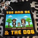 Gift For Couples,Gift For Husband,Gift For Wife,Gift For Boyfriend,Gift For Girlfriend,Pet Lovers,Pet Couple,Dog Lovers,Dog Couple,Cat Lovers,Cat Couple,Love - Custom Photo Pixel Art Standee You Me And The Dog Cat - Personalized T Shirt