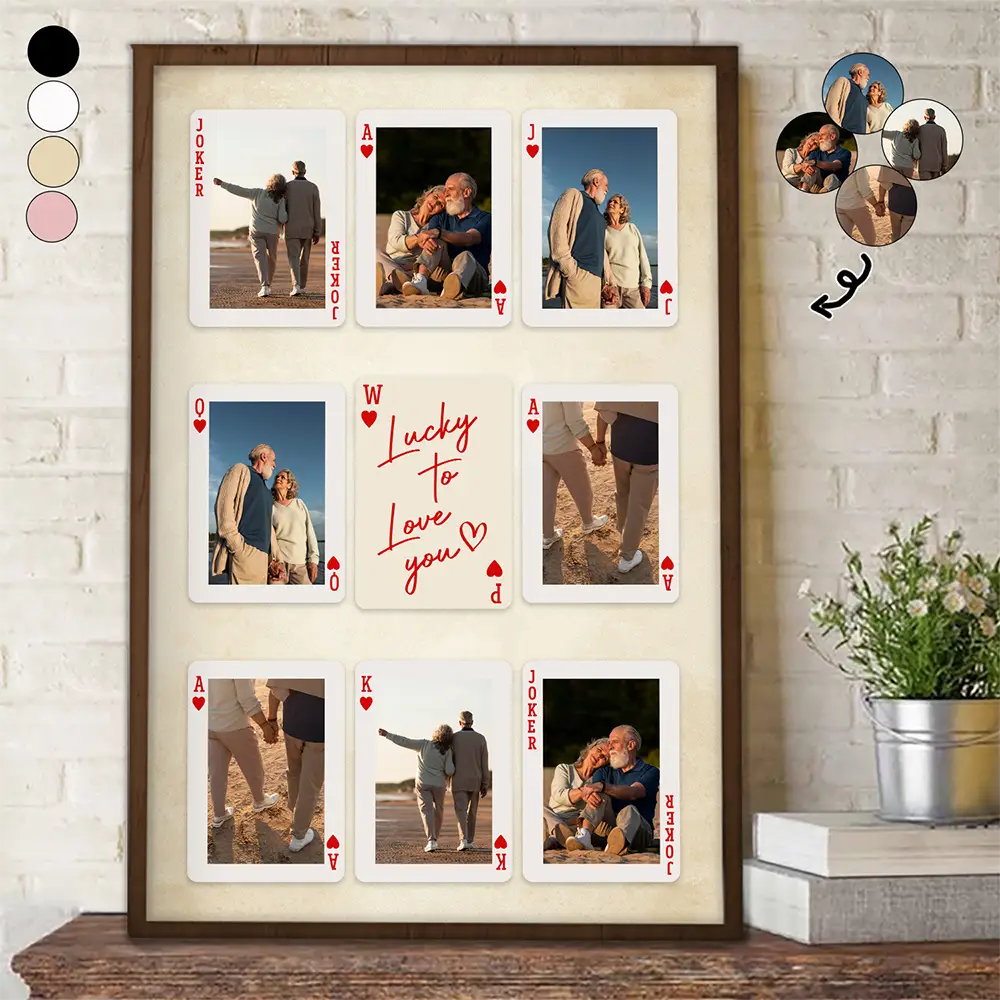 Gift For Couples,Gift For Husband,Gift For Wife,Gift For Boyfriend,Gift For Girlfriend,Love - Custom Photo Playing Card Couple Lucky In Love - Personalized Poster