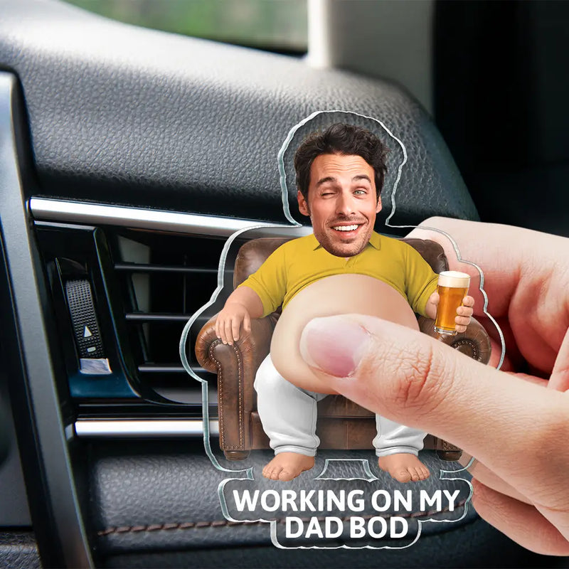 Humorous,Gift For Men,Custom Photo,Gift For Yourself,Cut-Face Photo - Custom Photo Poke Dad Bod Belly - Personalized Squishy Acrylic Car Vent Clip