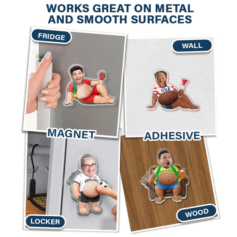 Custom Photo, Football (Soccer), Gift For Yourself, Humorous, Summer Soccer Games, Cut-Face Photo - Custom Photo Poke The Belly For Victory - Personalized Squishy Acrylic Fridge Magnet