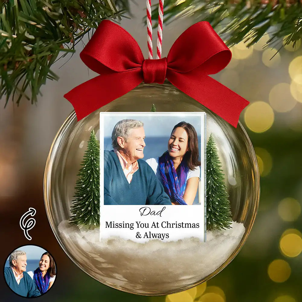 Custom Photo Polaroid Family Photo With Personal Message - Personalized 3D Acrylic Ball Ornament