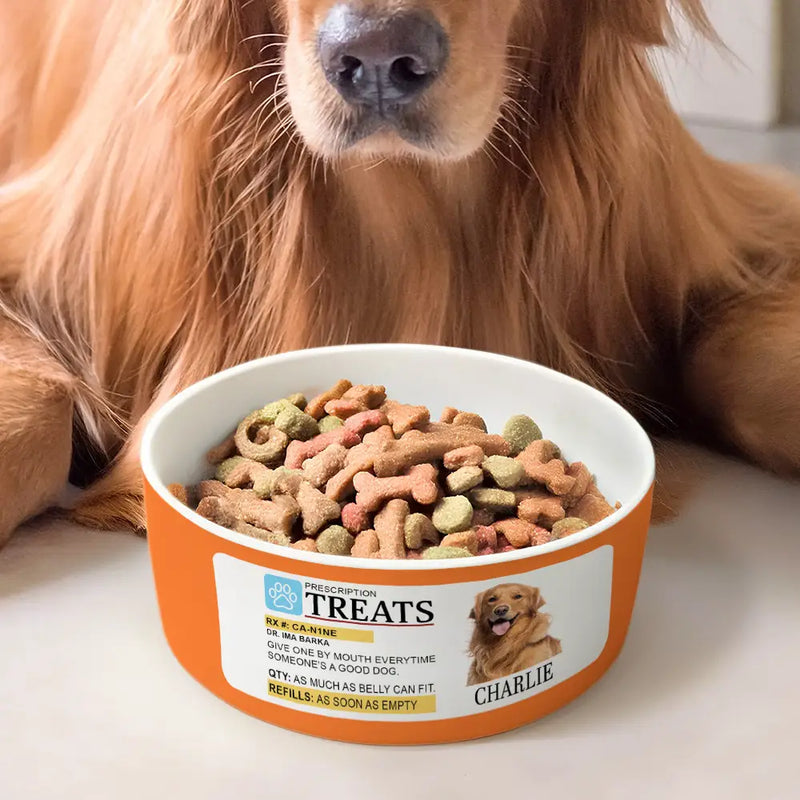 Pet Lovers,Funny - Custom Photo Prescription Treat For Pet - Personalized Pet Bowl