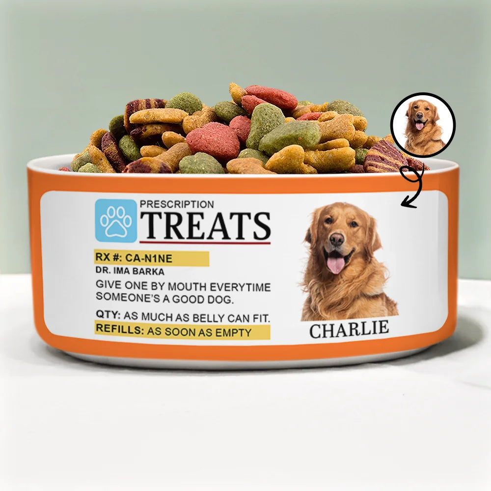 Pet Lovers,Funny - Custom Photo Prescription Treat For Pet - Personalized Pet Bowl